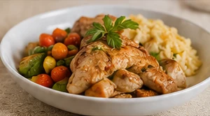 Warmes Mittagessen mit Gemüse und Beilage