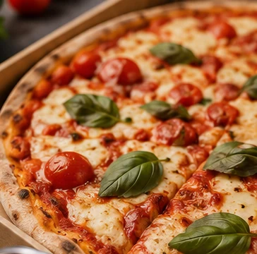 Pizza mit Tomaten und Basilikum